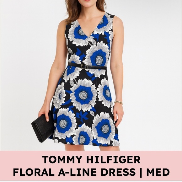 Tommy Hilfiger Dresses & Skirts - Tommy Hilfiger Sleeveless Floral A Line Dress Polyester Stretch Cobalt Blue M